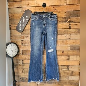 Lovervet by Vervet Women's High Rise Flare Jeans Distressed Raw Hem Size 9/29